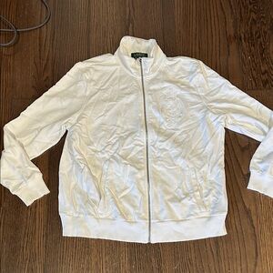 Vtg Ralph Lauren white zip up embroidered Crest logo sweatshirt 1x